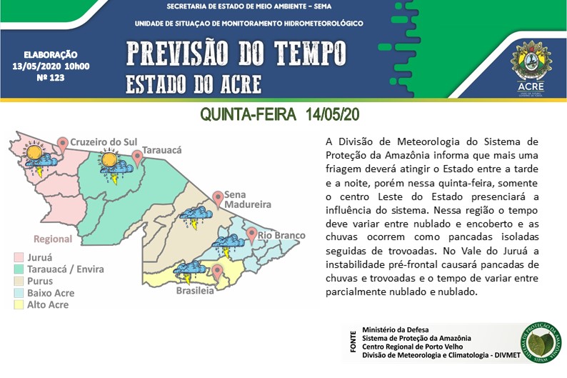 Nova frente fria chega ao Acre nesta quinta-feira